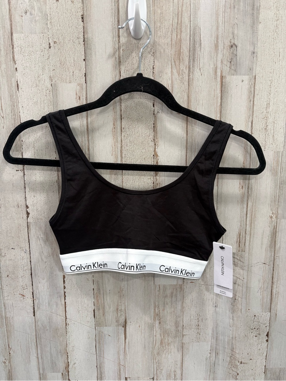 Calvin Klein Modern Cotton Unlined Bralette Medium Black White Logo Band NWT